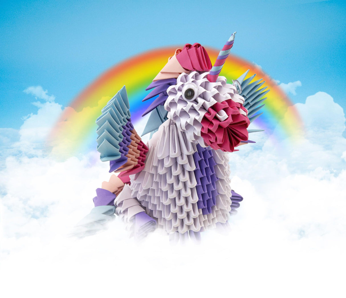 Creagami Unicorn Origami Set - Large (576-piece) 3D Modular Paper Folding Kit for Art and Craft Lovers Ages 7 - Adult, Clear Creagami