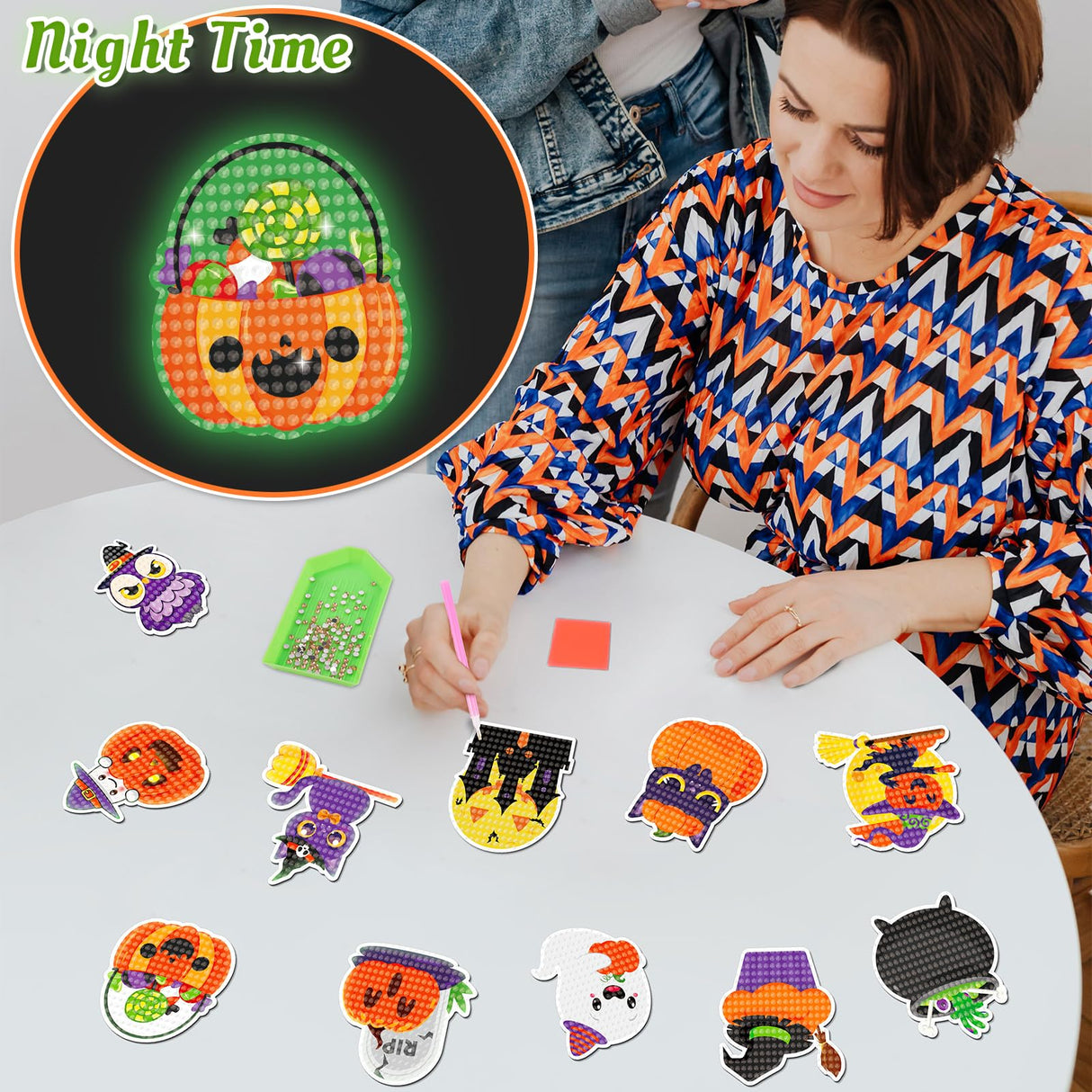 40PCS Halloween Crafts for Adults DIY Diamond Art: DIY Glow-in-The-Dark Refrigerator Magnets Stickers Kit, Magnetic Fridge Decor (Luminous) Eternity sky