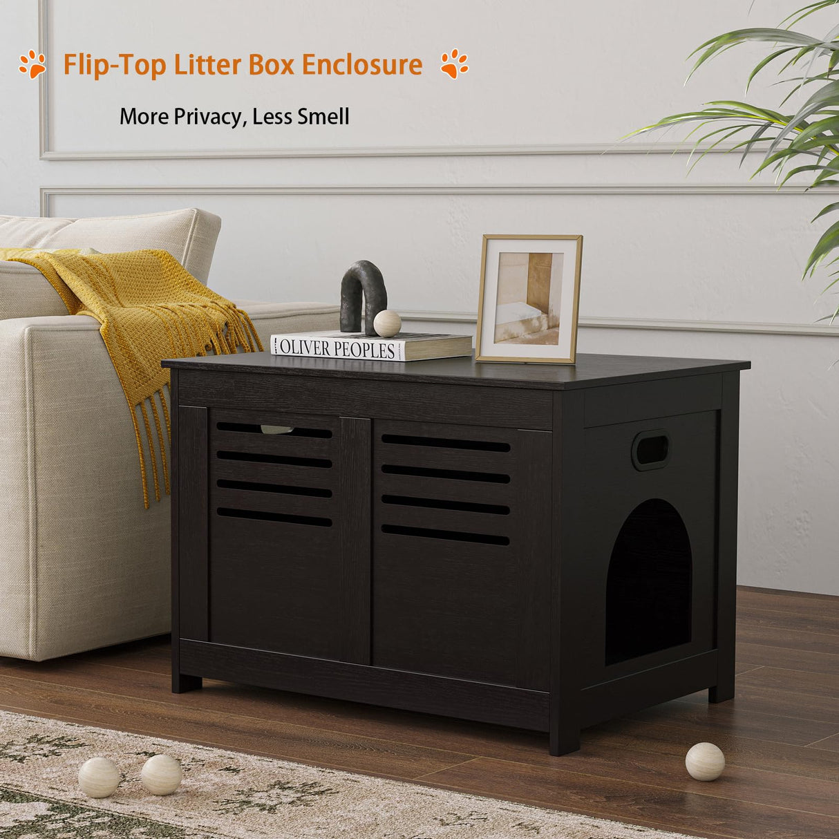 DINZI LVJ Litter Box Enclosure Furniture, Flip Top Hidden Litter Box with Good Ventilation, Litter Box Cabinet, Wooden Cat Washroom Fit for Most of Cat and Litter Box, Indoor Cat House, Espresso DINZI LVJ