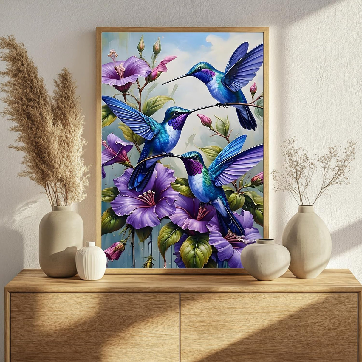 Paint by Numbers Kit for Adults, Hummingbirds Paint by Numbers Kit for Adults Beginners, DIY Acrylic Painting on Canvas for Home Wall Art Decor(16x20Inch Mandun