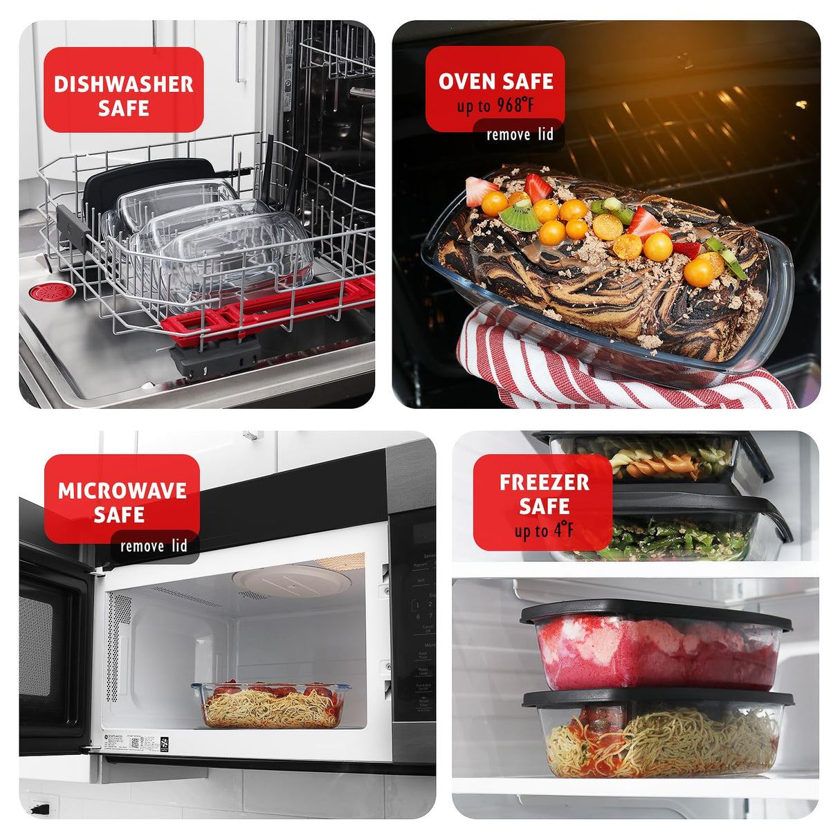 EATEX Glass Bread Pans for Homemade Bread Baking, 1.9 Qt Deep Glass Food Storage Containers with Lids Glass, 3 Glass Bread Loaf Pans 3 Airtight Lids EATEX