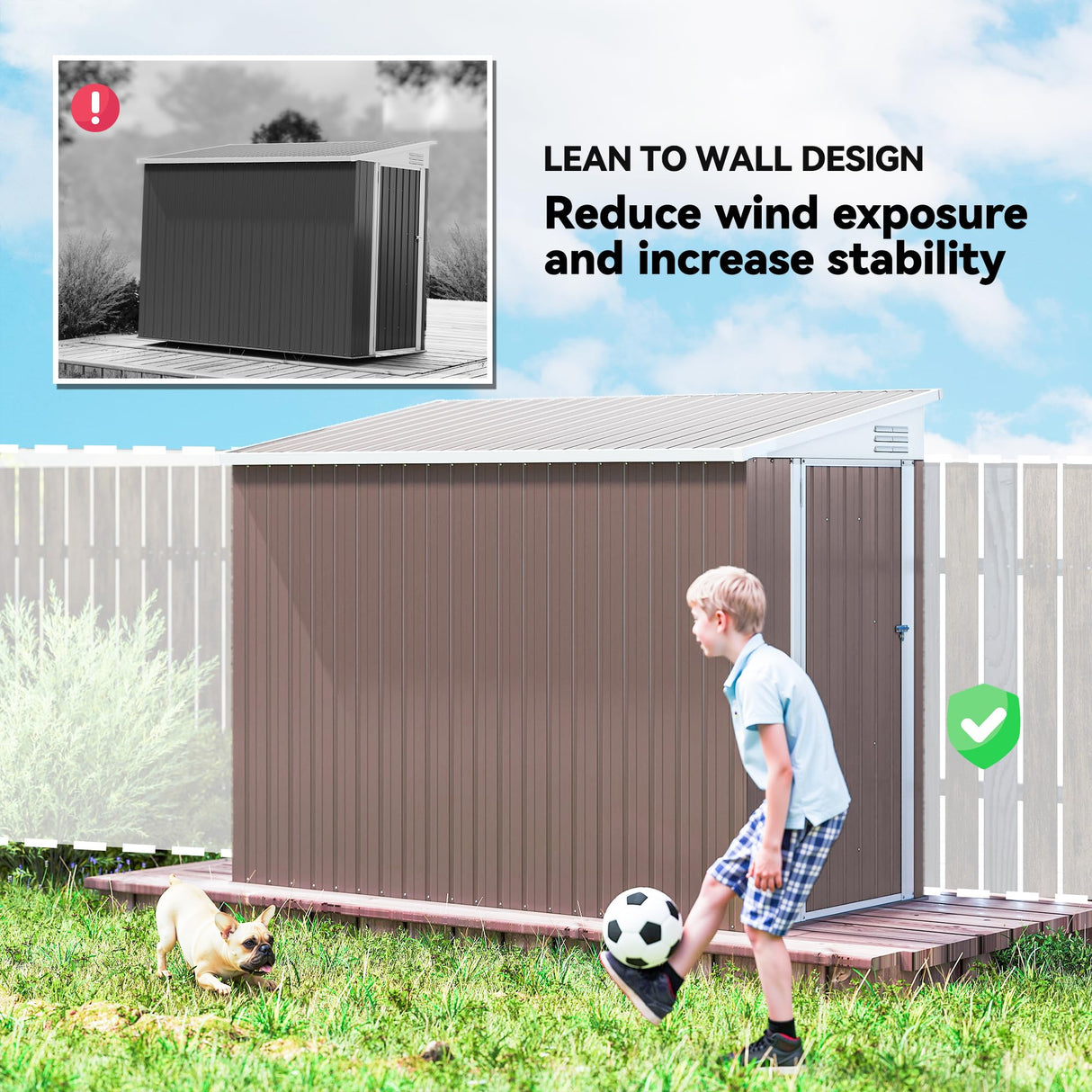 Outsunny 4' x 8' Metal Outdoor Storage Shed, Lean to Storage Shed, Garden Tool Storage House with Lockable Door and 2 Air Vents for Backyard, Patio, Lawn, Brown Outsunny