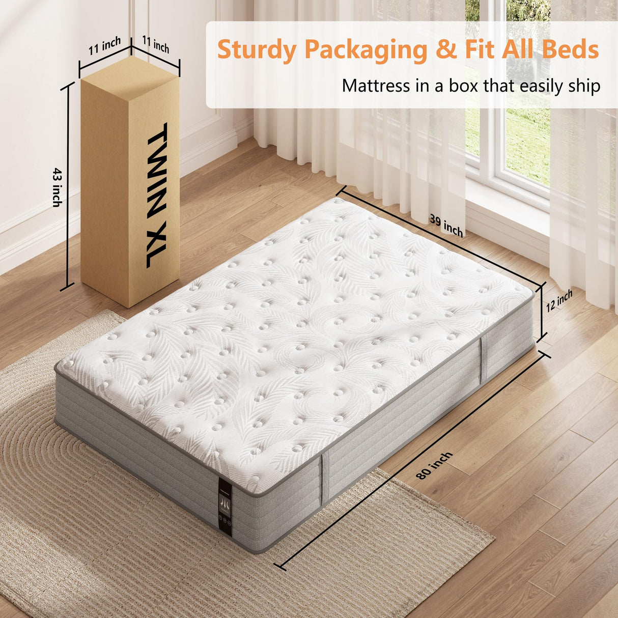 Twin XL Mattress, 12 inch Hybrid Gel Memory Foam Mattress with Pocket Springs, Mattress in a Box, Medium Firm, Motion Isolation, Pressure Relief, Upgraded Support, CertiPUR-US, 39"*80"*12" Pamag pieeoo