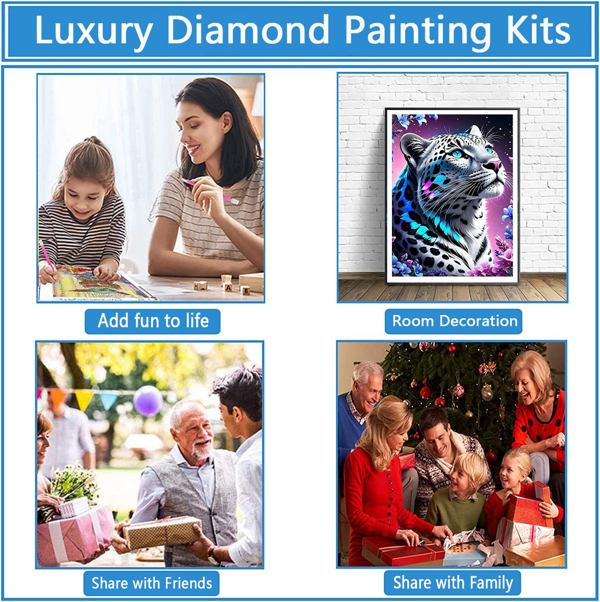 QINRUBB DIY Fantasy Leopard Diamond Painting Kits, Full Drill Flowers Diamond Art Painting Kits for Adults Beginners, DIY 5D Leopard Painting by Numbers Diamond Art Kits for Home Decor 12x16 inch QINRUBB