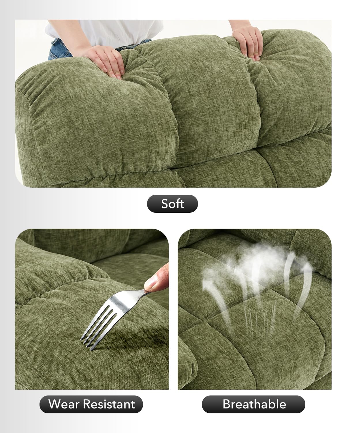 CheerAmenit 360° Swivel & Rocking Recliner Chair, Green Fabric Upholstered Glider with Side Storage Pockets, Sturdy Q235 Steel Frame Single Sofa for Living Room, Nursery, Small Apartments CheerAmenit