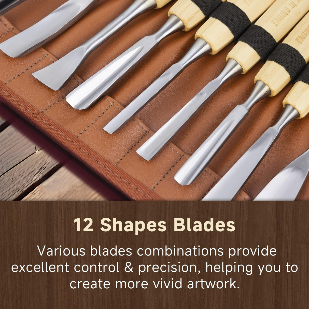 Falling in Art 12Pcs Wooden Carving Chisel Set, Long Handle Woodworking Tools Set with a Leather Pouch, Full Size Knife Gouge Kit for Carving Projects, Ideal for Beginners and Professionals Falling in Art