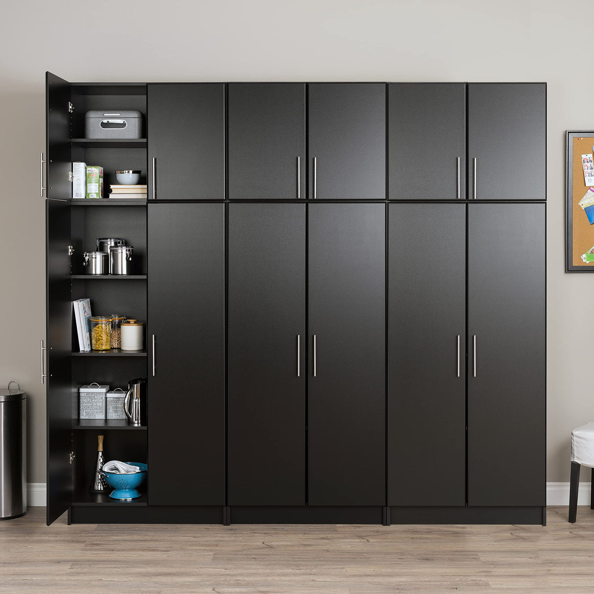 Prepac Elite Functional 6-Piece Garage Cabinets and Storage System Set D, Simplistic Garage Closet Shop Cabinets 16" D x 96" W x 89" H, Black, BRSX-1013-6M Prepac