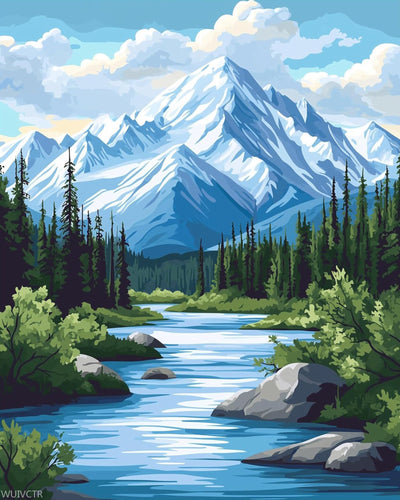 WUIVCTR Denali Mountain Paint by Number for Adults, Alaska Nature Scenery Acrylic Canvas Paint by Number Kits for Gift, Home Wall Pictures Decor Snow Mountains Tree Lake Landscape (16x20inch)