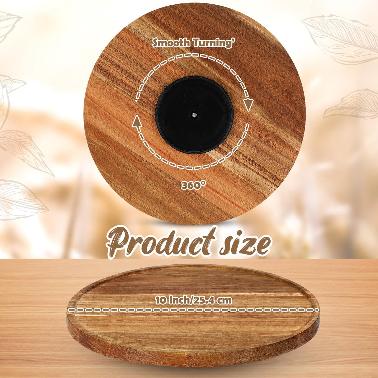 Kigley 4 Pcs Acacia Wood Lazy Susan Organizers Lazy Susan Turntable for Cabinet Non Skid Kitchen Tray for Counter Pantry Spice Salt Pepper Olive Oil Table Organization and Storage (10 Inch) Kigley