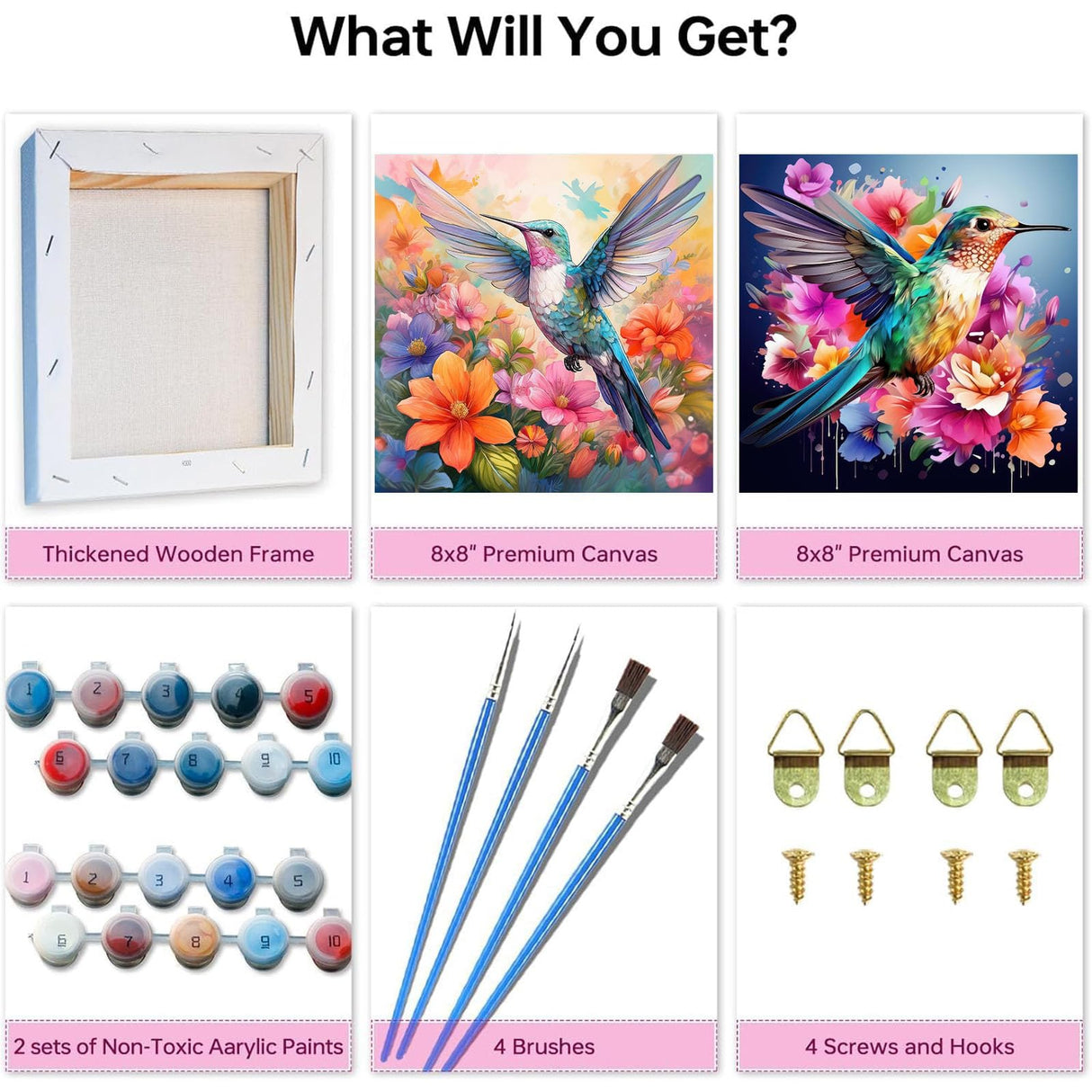 2 Pack Paint by Numbers with Frame,Hummingbird Paint by Number Kits for Adults,Paint by Numbers for Beginner on Canvas,DIY Acrylic Easy Oil Painting Arts Gift Crafts Kits for Home Wall Decor 8x8inch YarnWhimsy