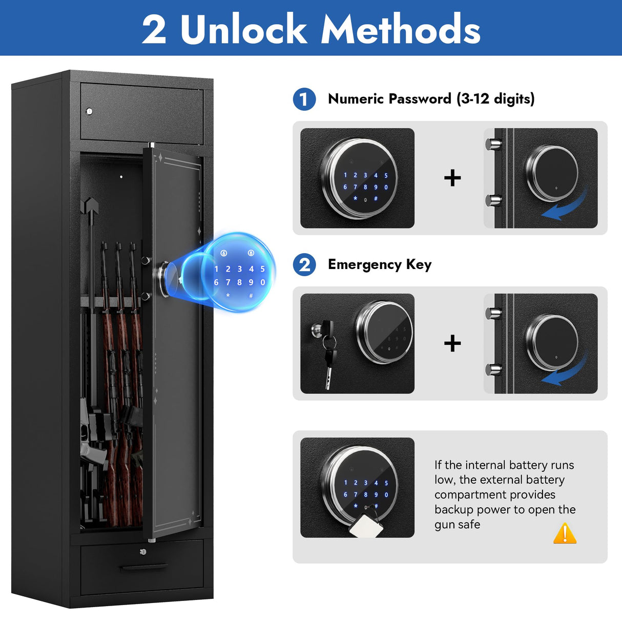 KAER 10-15 Gun Safes for Home Rifle and Pistols, Large Gun Cabinets for Rifles and Shotguns,Gun Rifle Safe with Drawer,Gun & Ammunition Storage & Safes (Assembly Required) KAER