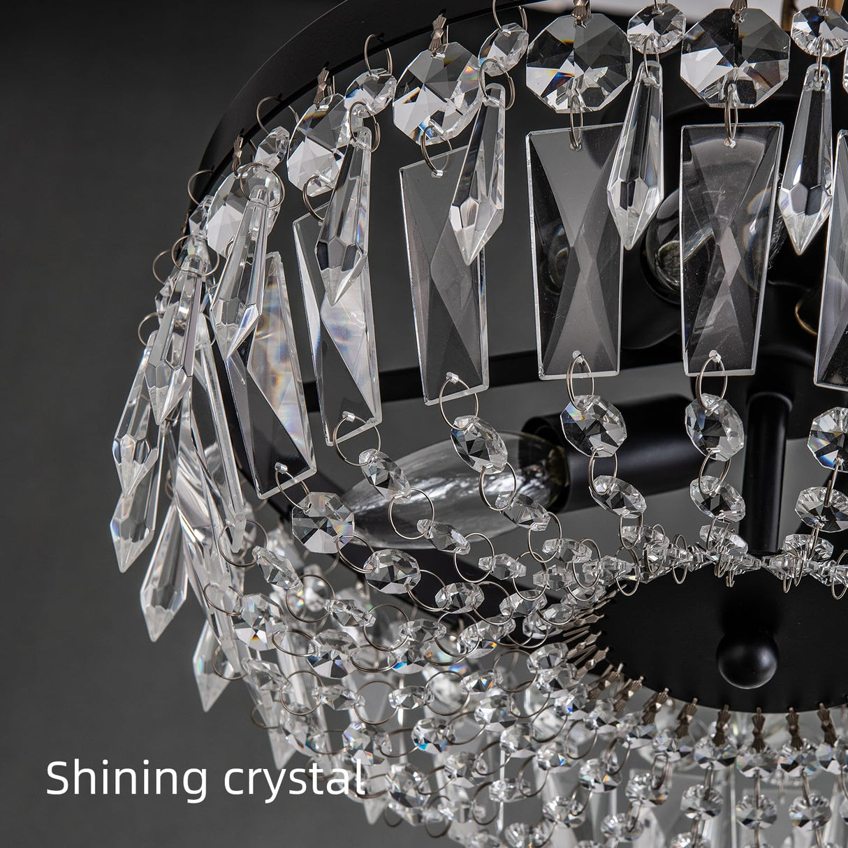 KSRYSZCQ Black Crystal Ceiling Light 4 Light Semi Flush Mount Ceiling Light Crystal Close to Ceiling Light Fixtures for Bedroom Living Room Kitchen Hallway KSRYSZCQ
