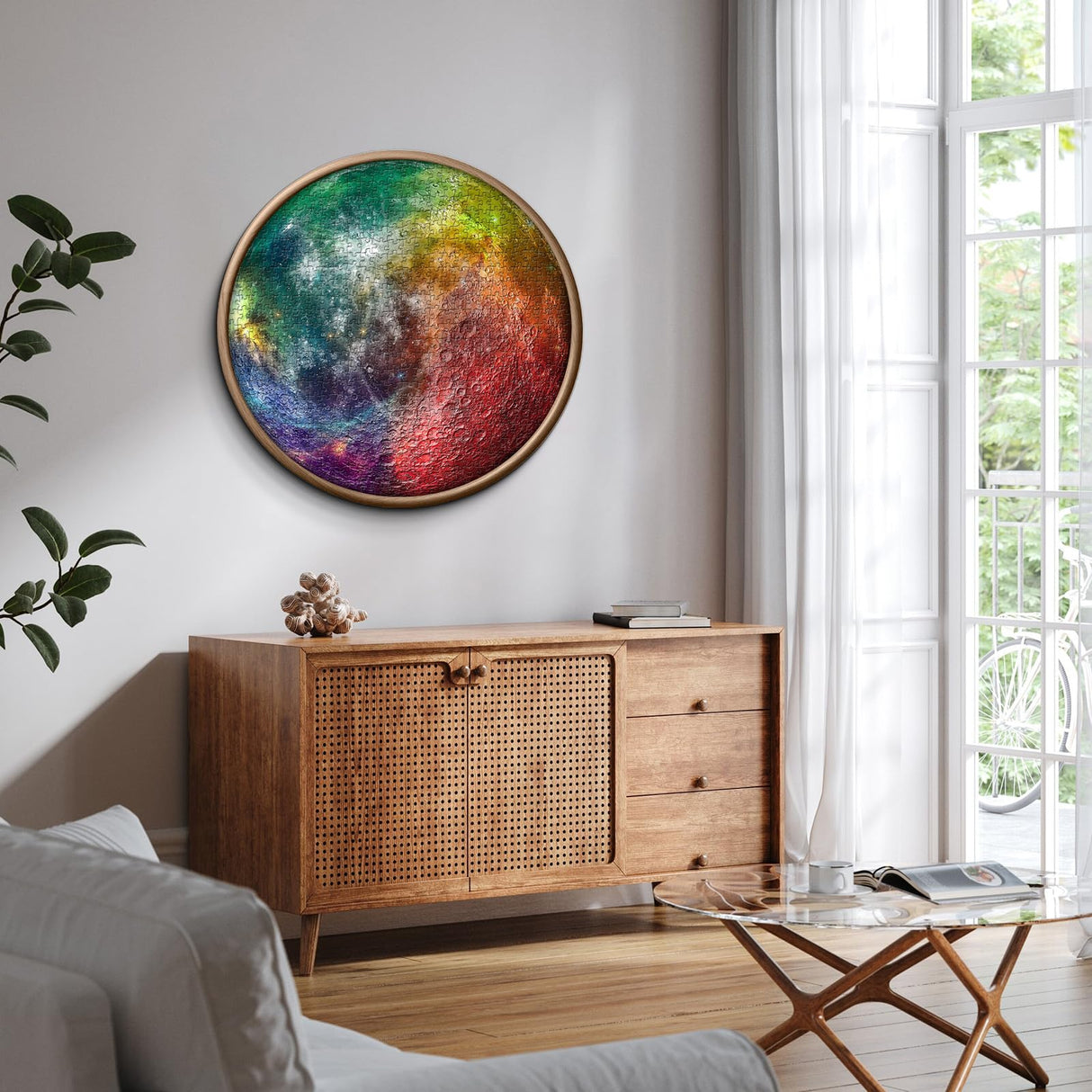 Space Rainbow Moon Puzzles for Adults 1000 Pieces, Planet Round Solar System Jigsaw Puzzles, Hard Galaxy Circle Puzzles PPuzzling