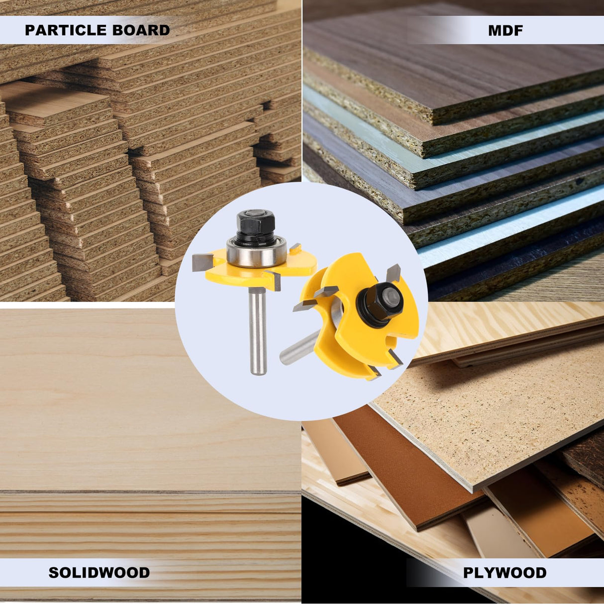 Yougfin 2PCS Tongue and Groove Set , 1/4" Shank Router Bit Set for Making Raised Panel Cabinet Door, 3 Teeth Adjustable T Shape Wood Milling Cutter Yougfin