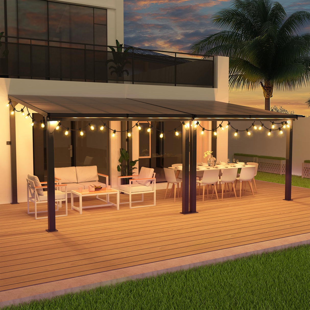 Pamapic 10 * 20FT Outdoor Gazebo,Wall Mounted Gazebo,Hardtop Lean to Gazebo,Aluminum Frame Pergola,UV Resistant Polycarbonate Roof,Outdoor Patio Awnings for Deck, Porch,Lawn,Backyard Pamapic