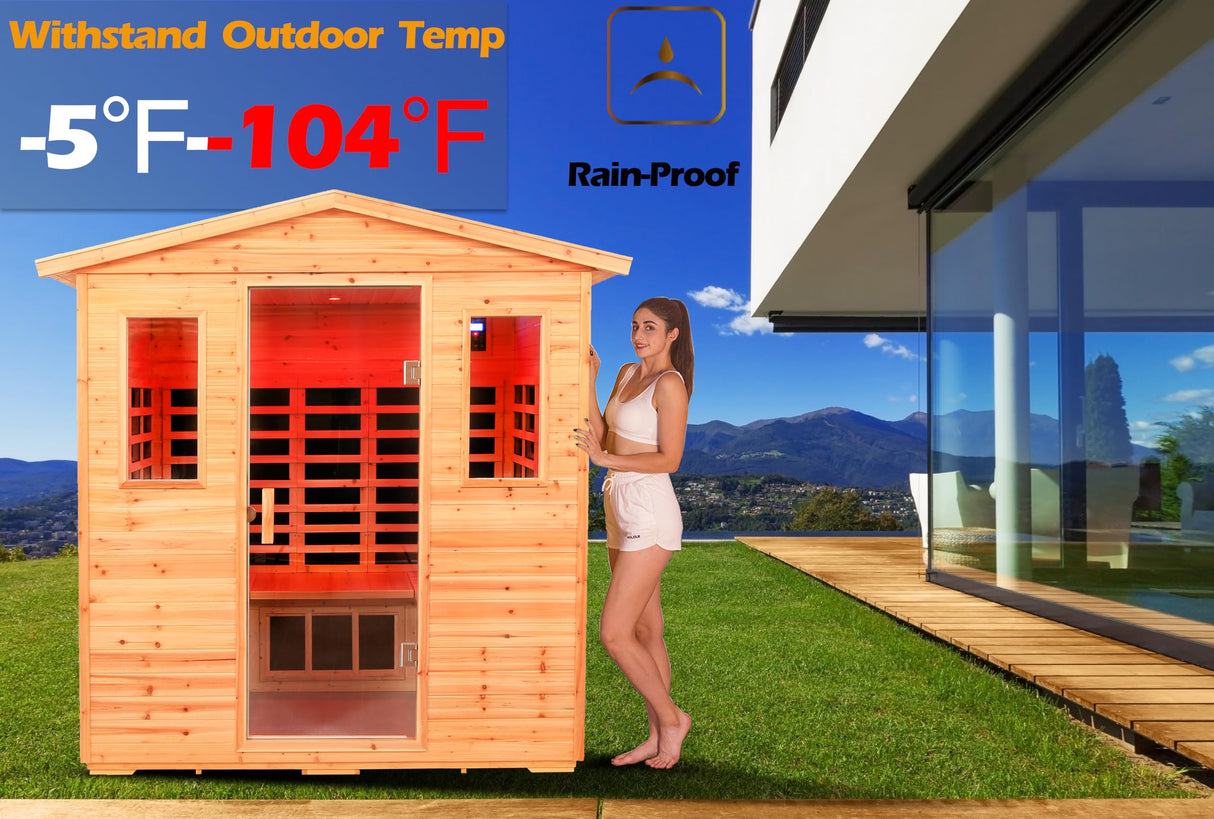 LTCCDSS Outdoor Sauna 5-6 Person Far Infrared Sauna Low EMF | Withstand Temp -5℉-104℉, Outdoor Indoor Wooden Sauna Room for Home-18 Low EMF Boards-Canadian Hemlock-Chromotherapy-Bluetooth Speaker LTCCDSS
