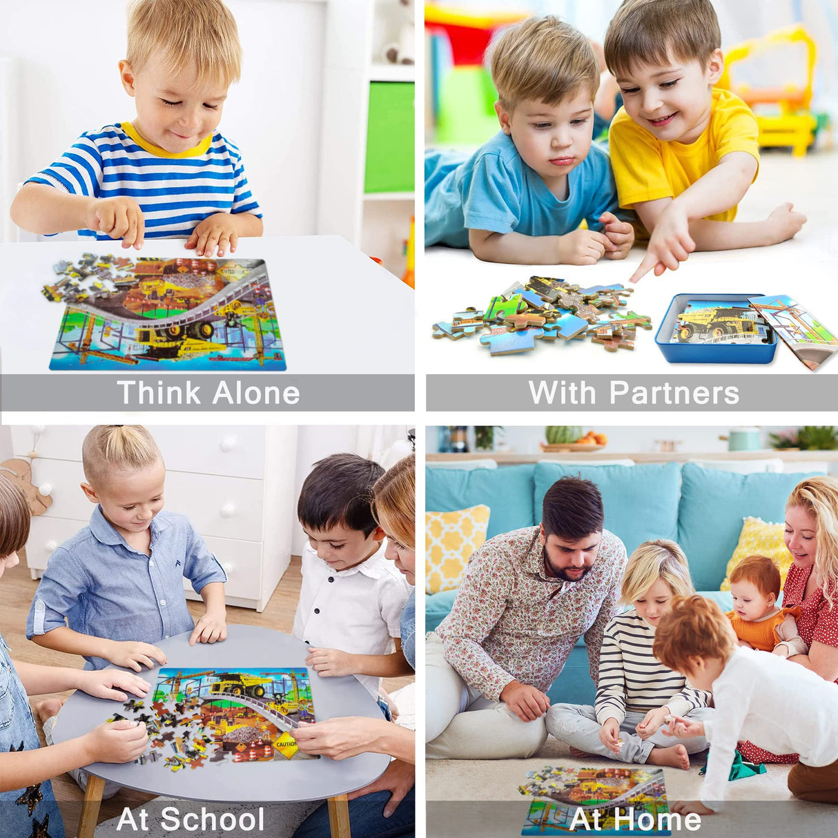 LELEMON Puzzles for Kids Ages 4-8,Construction Site 100 Piece Puzzles for Kids,Educational Kids Puzzles Jigsaw Puzzles in a Metal Box,Children 100 Piece Puzzle Games Puzzle Toys for Girls and Boys LELEMON