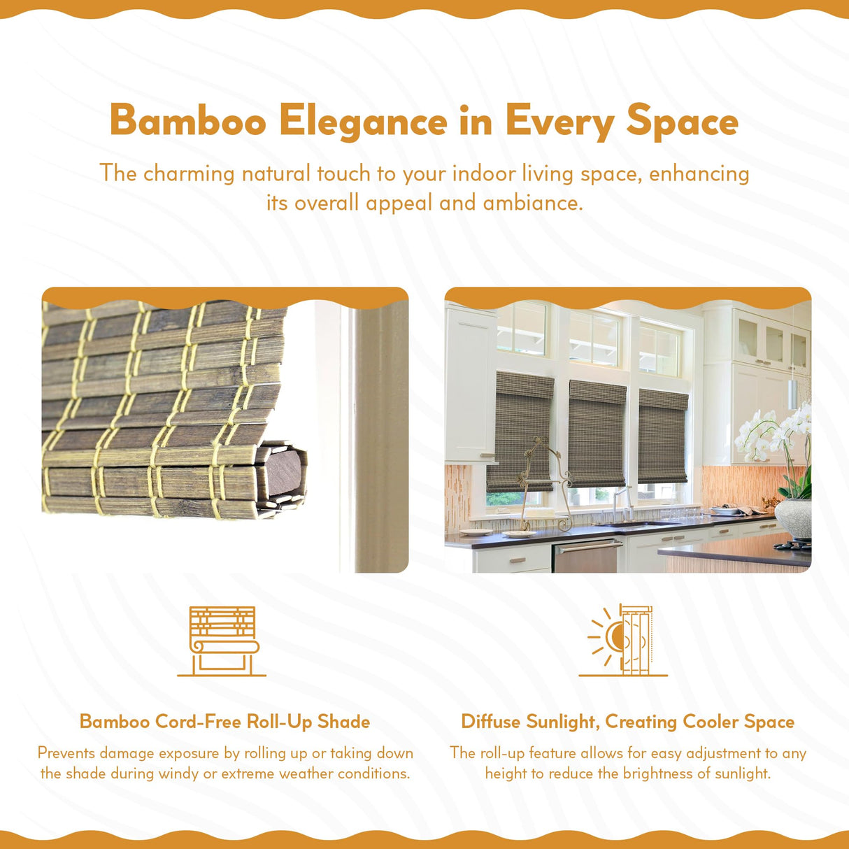 Radiance Cordless Bamboo Roman Shades for Windows - Flatweave Bamboo Blinds for Reduce Bright Light - Easy to Lift & Fold Up Window Shades - Driftwood - 35 in. W x 48 in. L - (02208870E) Radiance