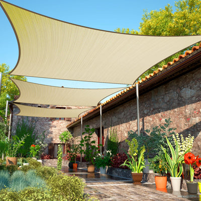ShadeMart 14' x 18' Beige Sun Shade Sail Rectangle Canopy Fabric Cloth Screen smTAPR1418, Water and Air Permeable & UV Resistant, Heavy Duty, Carport Patio Outdoor & (We Customize Size)