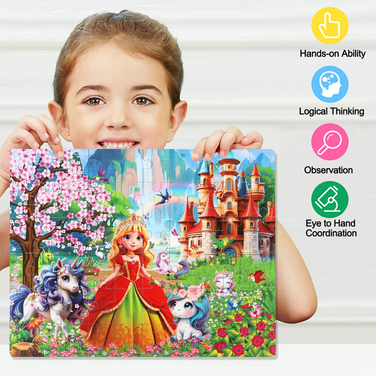LELEMON 60 Pieces Jigsaw Puzzles for Kids Ages 4-8 Princess and Unicorns Puzzles Boys Girls Children Learning Educational Puzzles Portable Box Pack Toy LELEMON