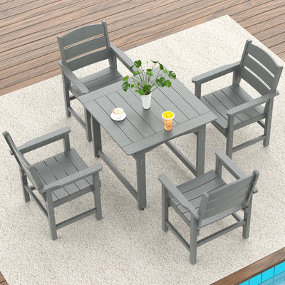 Sunnibety 5-Piece HIPS Patio Dining Set, Outdoor Dining Table and Chairs Set with Umbrella Hole, Weatherproof Dining Table Set for 6 Person, Patio Furniture Set for Outside Deck, Grey