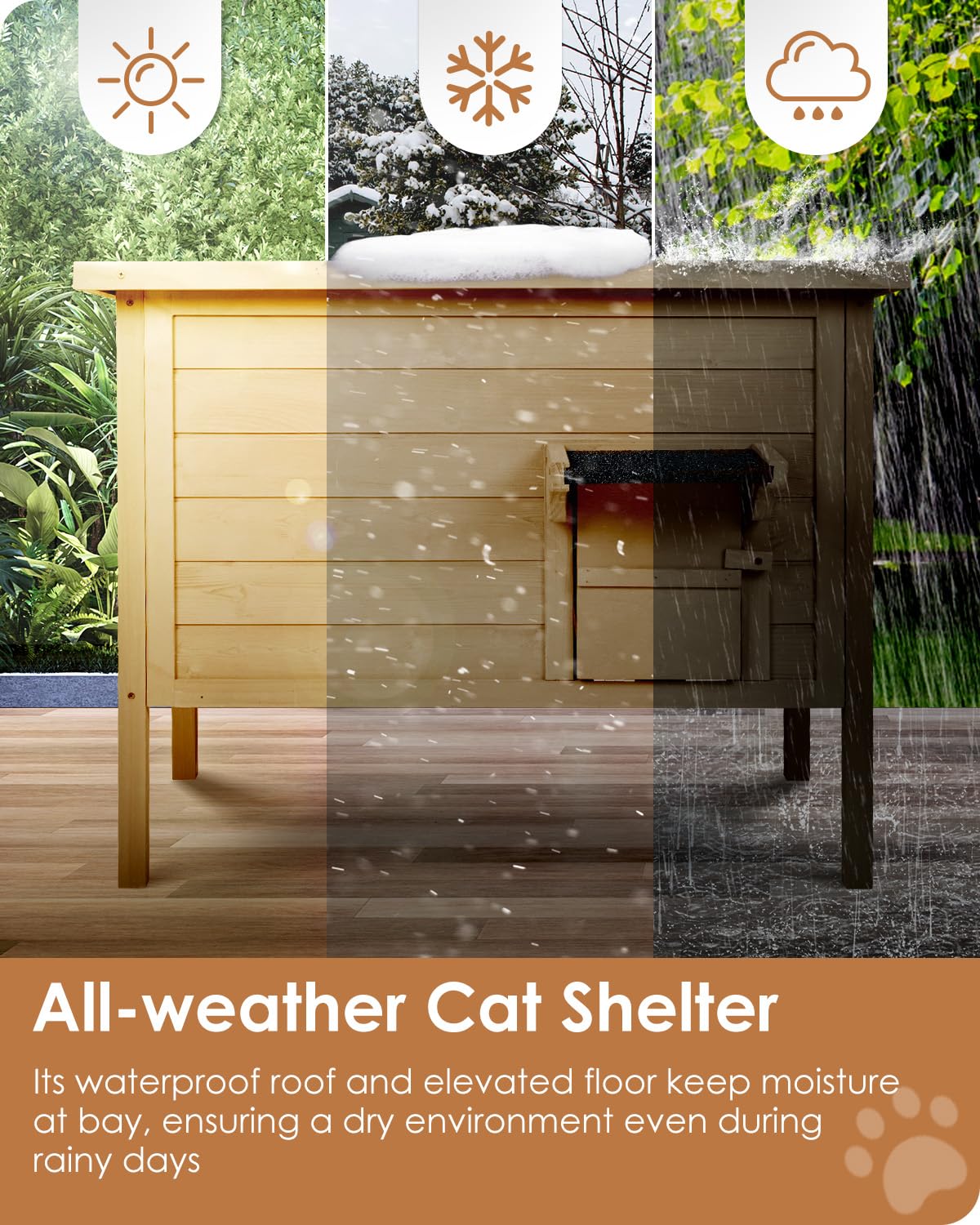 Ivy&Lane Outdoor-Cat-House | Insulated-Feral-Cat-Shelter | Weatherproof | for Winter | Foam & Wood | Large | for Multiple Cats | Fold-up Stair | Acrylic Window | Brown IVY&LANE