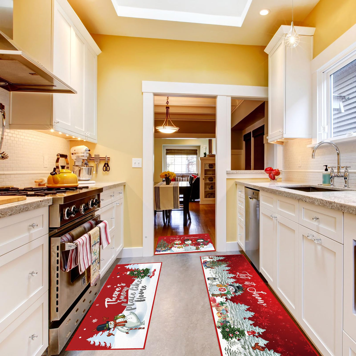 Layhit 3 Pcs Christmas Kitchen Rug and Mat Set Christmas Absorbent Anti Fatigue Winter Bathroom Mat Non Slip Washable Rug for Xmas Party Kitchen Decor 20'' x 59'' + 20'' x 47'' + 20'' x 32''(Snowman) Layhit