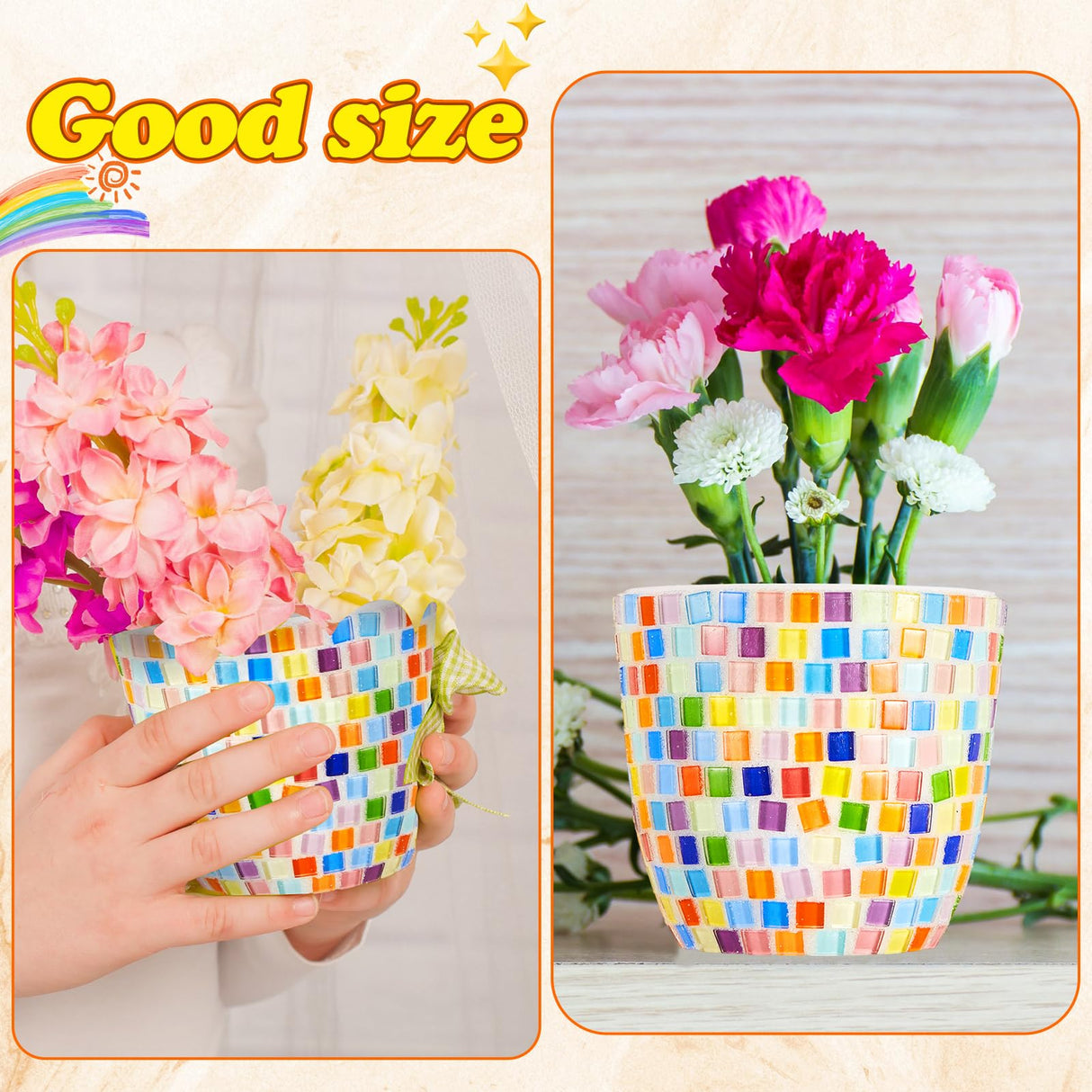 Tioncy 2 Set DIY Vase Mosaic Kit for Adults Gift, DIY Arts and Craft Kits with Vase Flower Mosaic Accessories Art Kit for Room Decor Craft Lovers Handmade, Home Decor Gifts(Rainbow) Tioncy