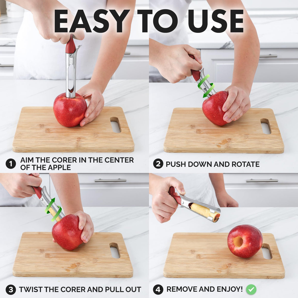 Zulay Kitchen Premium Apple Corer Tool - Ultra Sharp, Stainless Steel, Serrated Blades for Easy Coring - Easy to Use & Clean, Durable Apple Corer Remover for Baking Apples & More - Red Zulay Kitchen