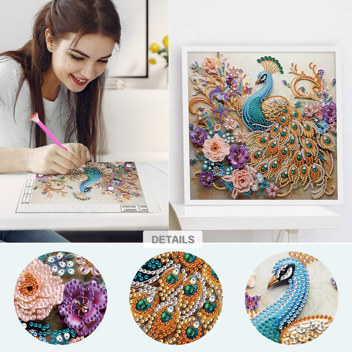 Sanjee 5D Special Shape Diamond Art Kits for Beginners, Peacock Diamond Painting Kits for Adults, Crystal Rhinestones Diamond Painting for Home Wall Decoration Gift, 12×12inch Sanjee