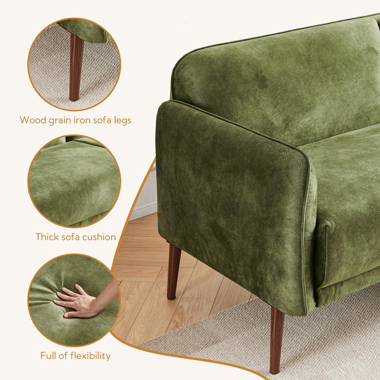 Atopston 67" Loveseat Sofa, Mid Century Modern Decor Sofa Couch with Pillows and Thick Seat Cushion, Small Sofa for Bedroom Apartment Office, Green Atopston