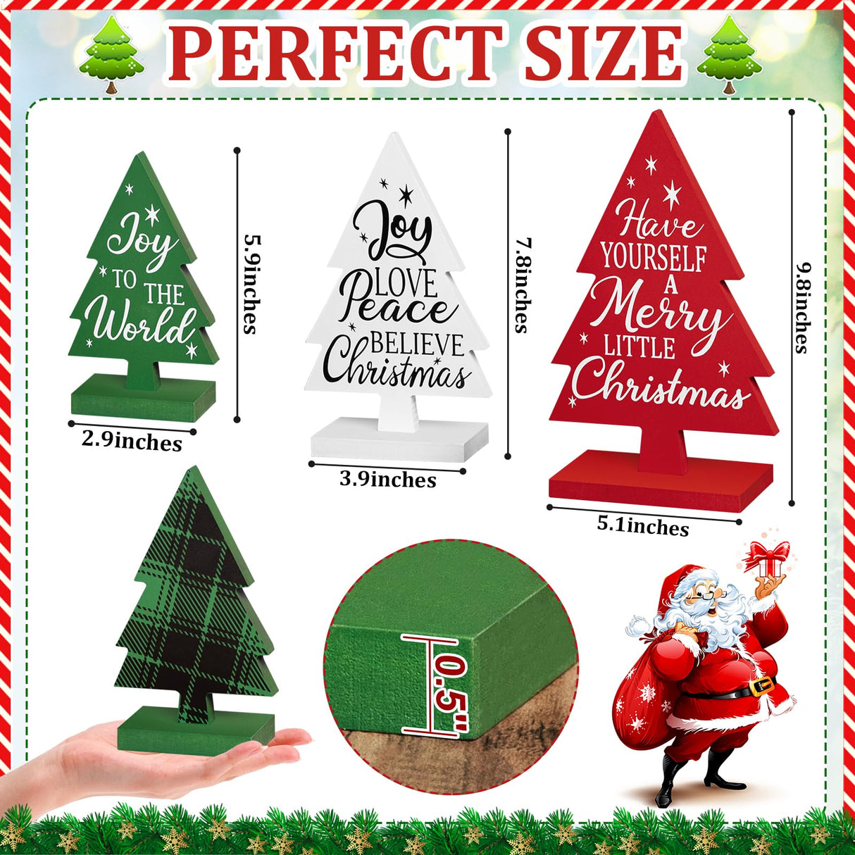3 Pcs Wooden Christmas Trees Table Sign Decorations Different Patterns Double-sided Printing, Rustic Christmas Tree Farmhouse Tabletop Decor, Multiple Styles Sizes Xmas Christmas Tiered Tray Decor Sophena