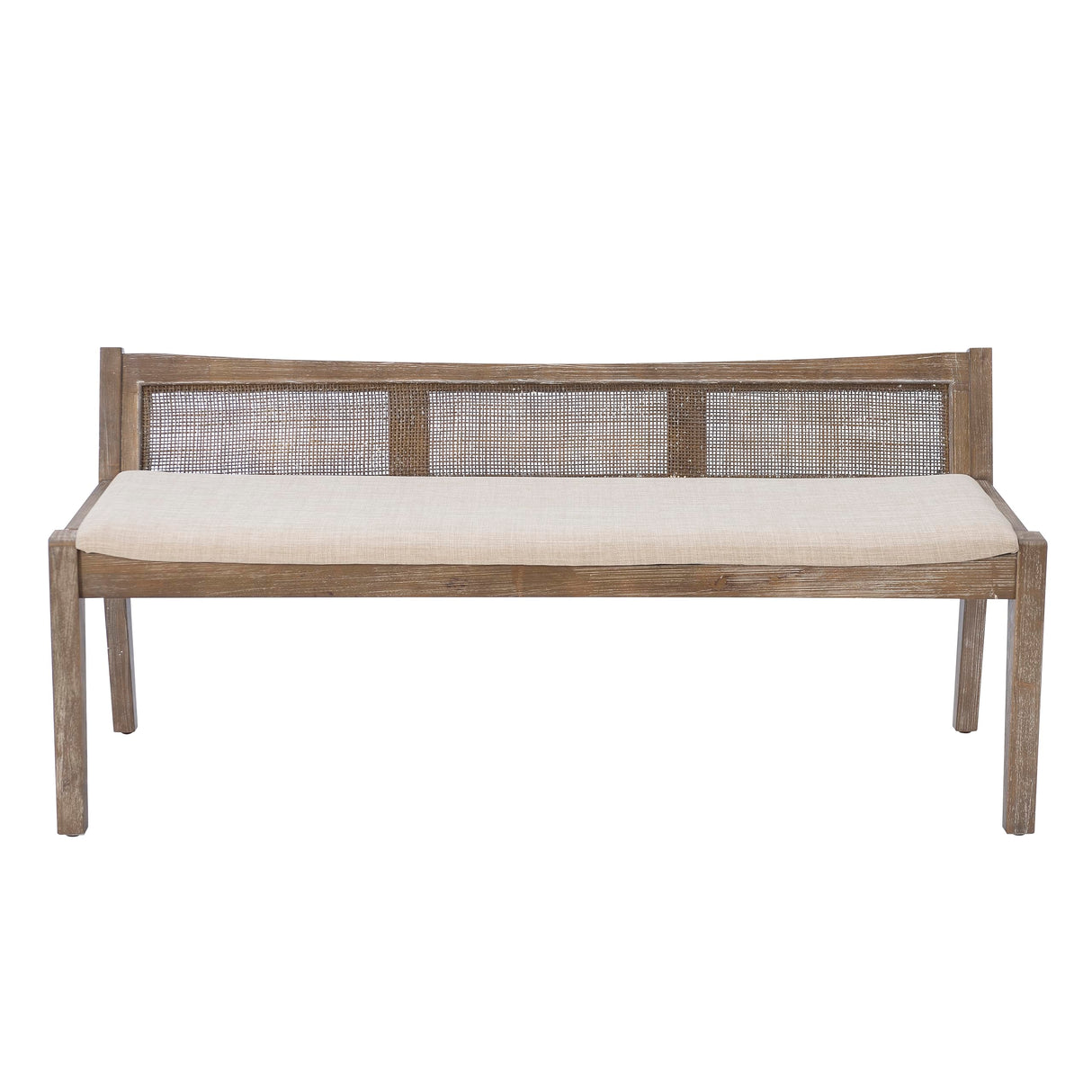 Powell Kasi Brown Low Back Cane Bench with Beige Upholstered Seat Powell