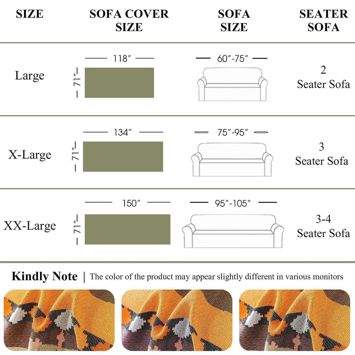 VClife Boho Sofa Covers, Sectional Couch Covers Breathable Cotton Linen Sofa Slipcover Washable Green Orange Geometry Sofa Couch Covers for L Shape Sofa - Farmhouse Sofa Covers with Tassel 71"x118" VClife