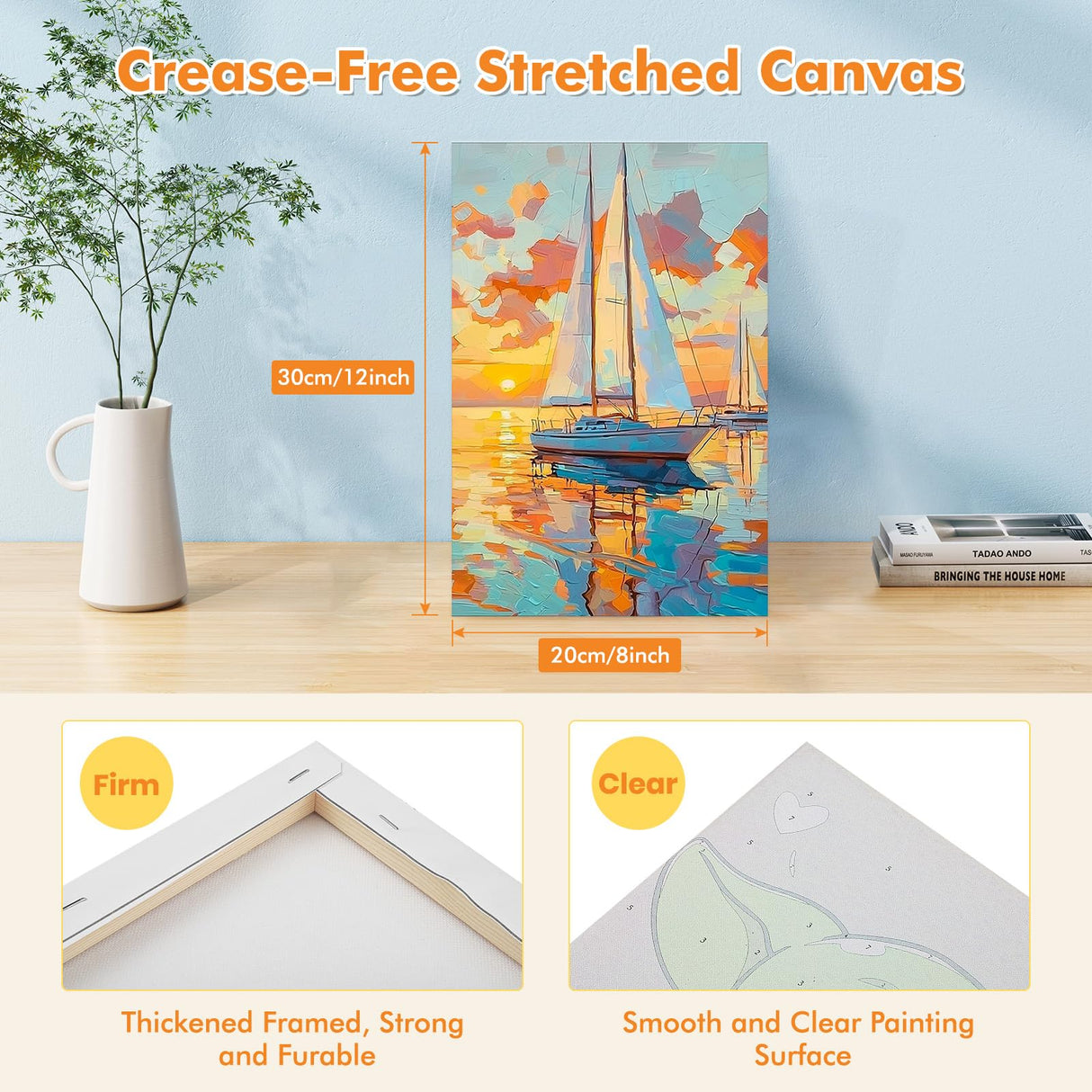 Bowetile 2 Pack Landscape Paint by Numbers for Adults Beginners Framed, Beach Adults' Paint-by-Number Kits, Easy Adult Paint by Number Kits on Canvas, Acrylic Number Painting for Home Decor, 8x12in Bowetile