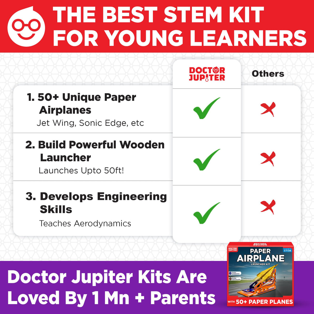 Doctor Jupiter Paper Airplane Book Kit, Crafts for Kids Ages 6+ | Birthday Gift Ideas for 6-7-8-9-10-11-12 Year Old Boys & Girls | Learning & Educational STEM Toy with 50 Paper Airplanes and Launcher Doctor Jupiter
