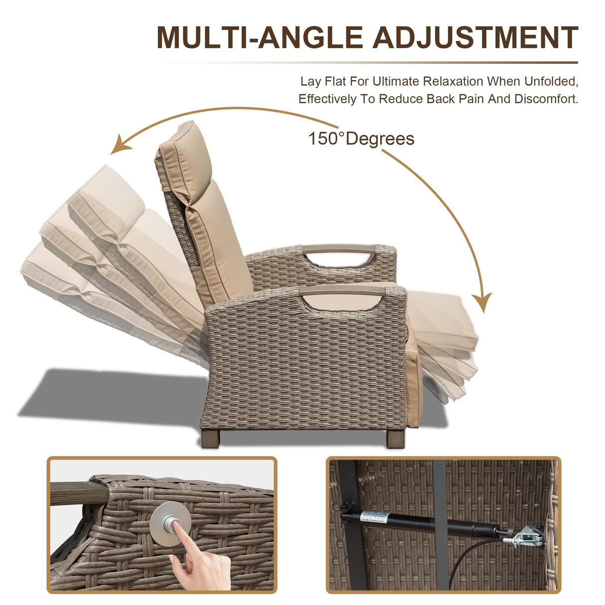 Domi Outdoor Recliner Chair, Patio Recliner with Hand-Woven Wicker, Flip Table Push Back, Adjustable Angle, Thickness Cushions, Reclining Lounge Chair for Indoor & Outdoor Use, Beige domi outdoor living