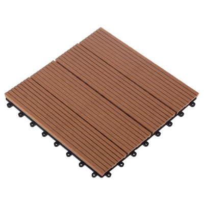 Interlocking Deck Tiles - 6-Pack 11.6-in Wood Plastic Composite All-Weather Outdoor Flooring Balcony Poolside or Patio by Pure Garden (Brown)