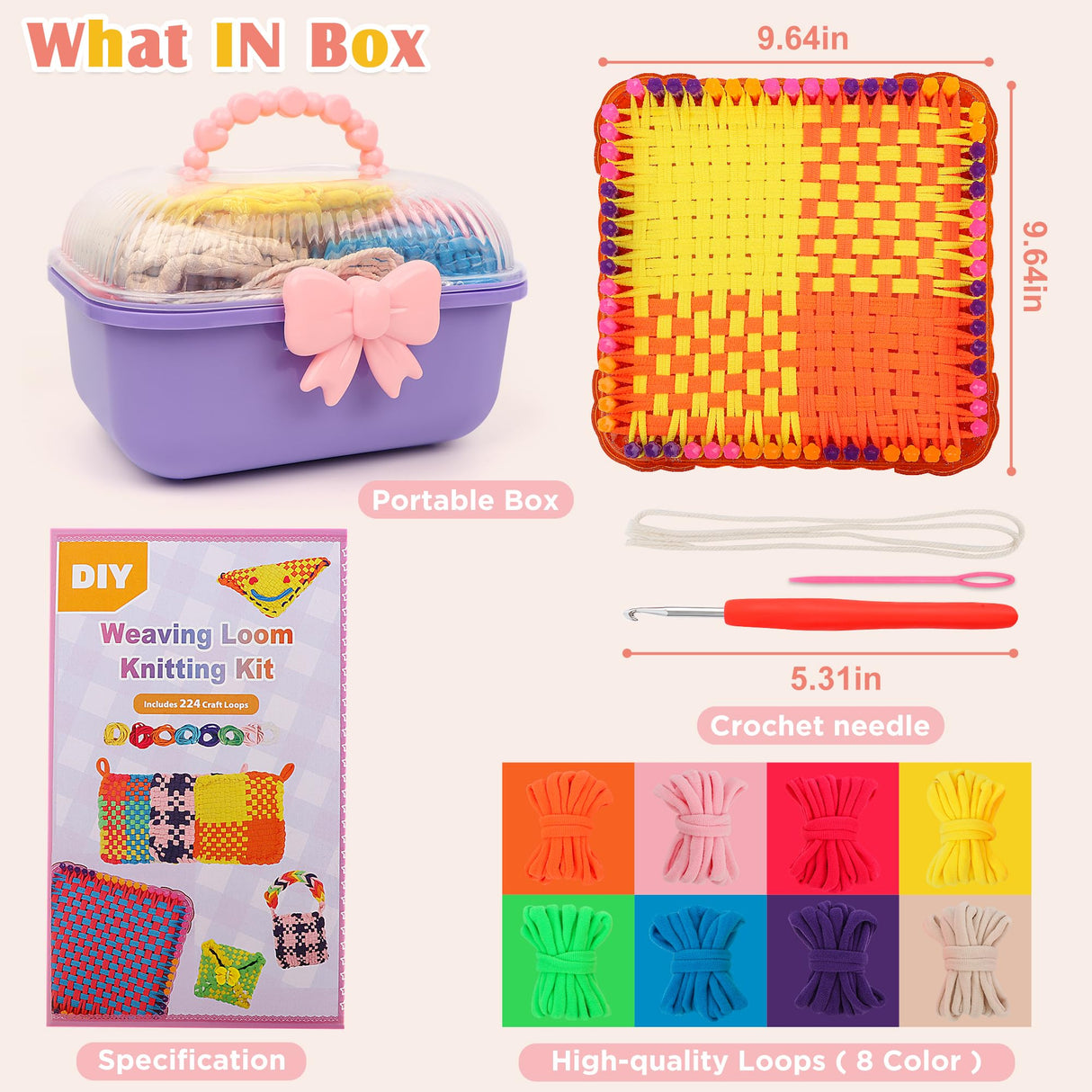 Weaving Loom Kit for Kids Ages 8-12, DIY Arts and Crafts Loom Knitting Projects Set, Ideas Birthday Gifts for Girls Toys, Crochet Kit for Beginners Potholder Tools Creative Supplies With Elastic Cord QXHOL