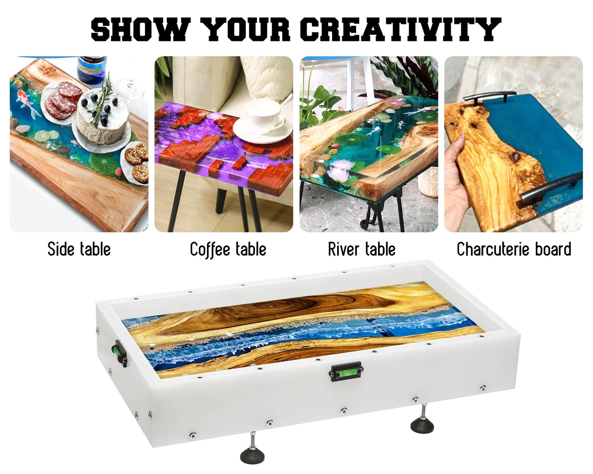 GROWLING Reusable Epoxy Resin Mold 24x12x3 Inches, Adjustable Fastening and Leveling, Heavy Duty Large Resin Mold for River Tables, Coffee Tables, Trays, Cutting Boards, DIY Resin Art Etc. GROWLING