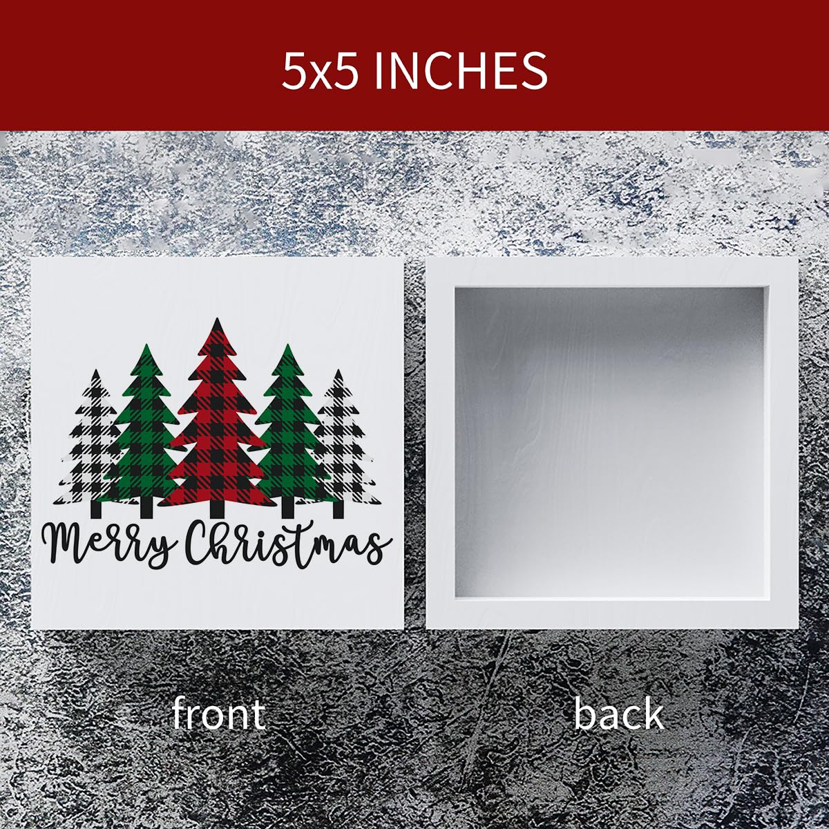 Funny Christmas Trees Wooden Box Sign Plaque Merry Christmas Wood Box Sign Rustic Art Home Shelf Desk Decor 5 x 5 x 1 Inches Woght