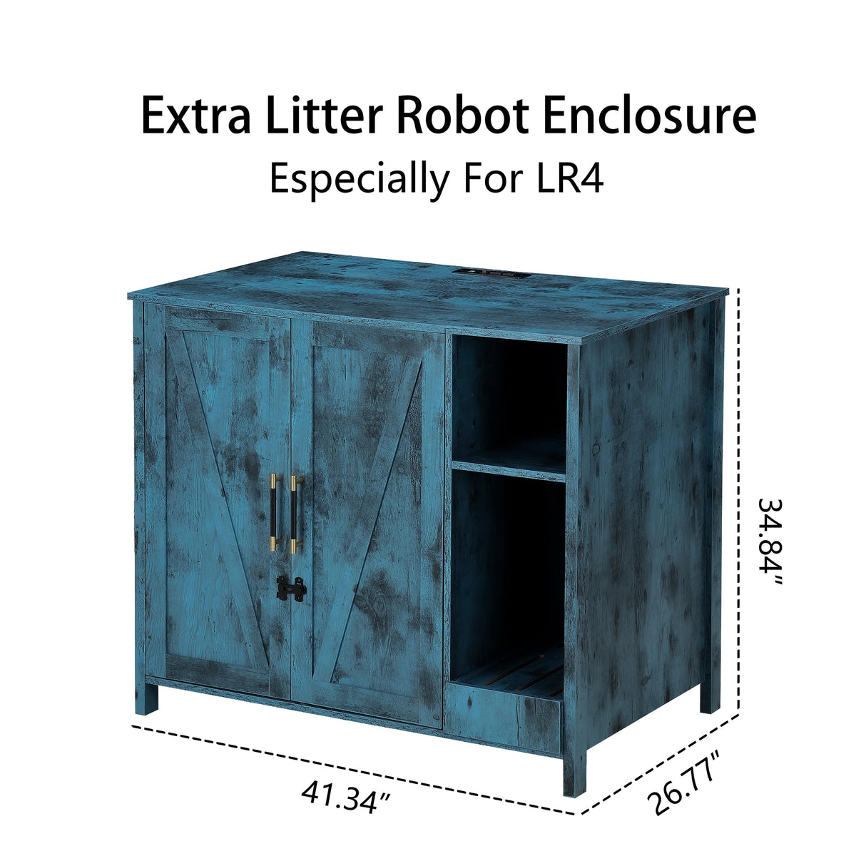 Forest Gravity Cat Litter Robot Enclosure, Enclosure for self-Cleaning Litter Boxes,Adjustable Shelf for Dog Proof and Storage,Charging Station,Locks Added for cat,Large Indoor Cat House,Blue FOREST GRAVITY