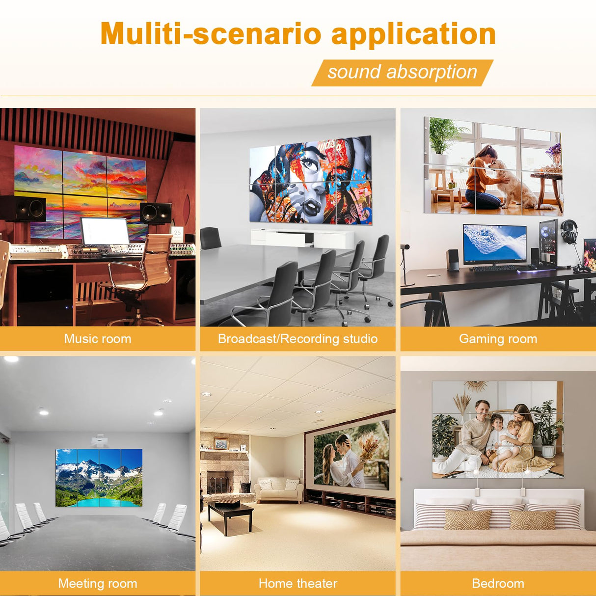 MecTo Custom Acoustic Wall Art, 78.7x39.3in Self-Adhesive Customized Soundproof Panels, 10 Pack Personalized Wall Decorative Sound Absorbing Panels for Home & Office MecTo