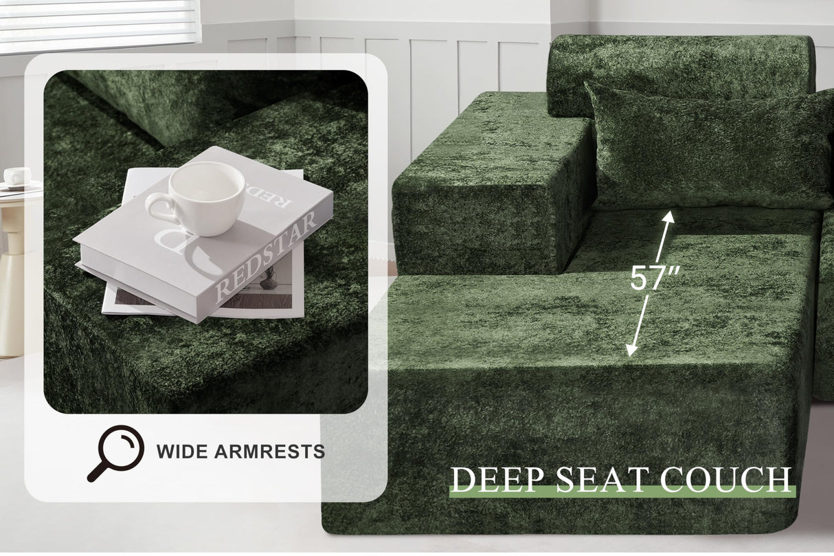 HABUTWAY 105" L-Shape Modular Sectional Sofa Couch for Living Room,No Assembly Required,Modular Comfy Sofa with Deep Seat for Living Room Bedroom,Luxury Distressed Velvet(Left,Green) HABUTWAY