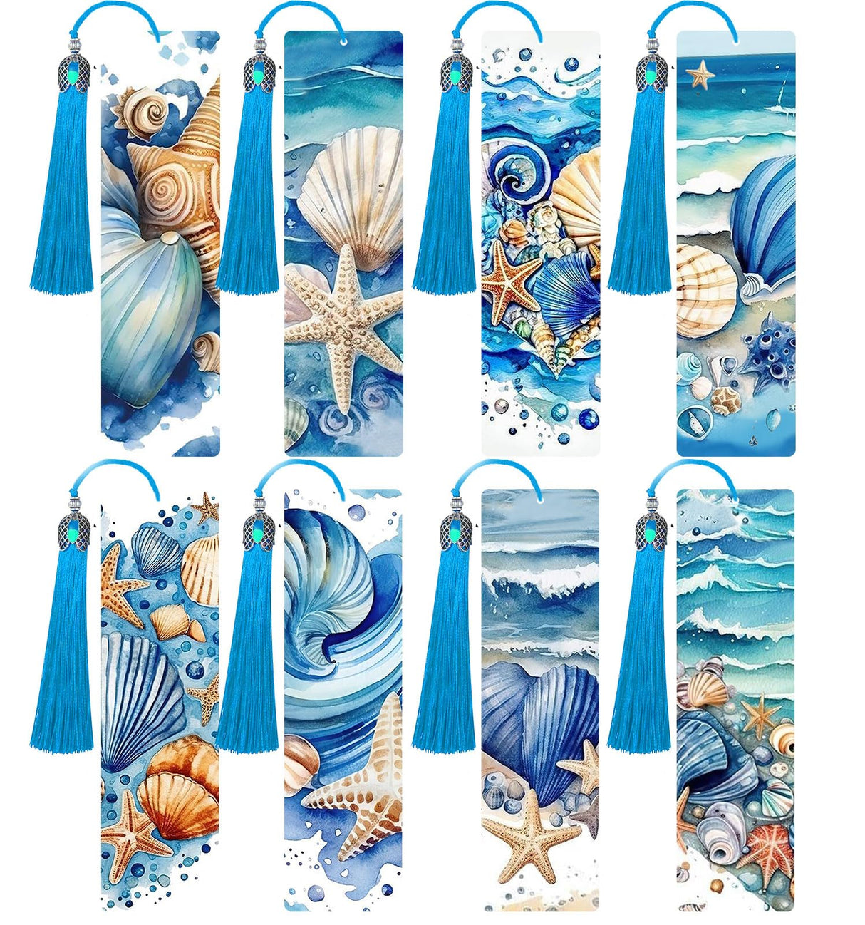 HTTDMY 8PCS Diamond Painting Art Bookmarks,Cute Acrylic Bookmarks Crafts Kits Gifts with Tassels for Adult Women Book Lovers (Ocean) HTTDMY