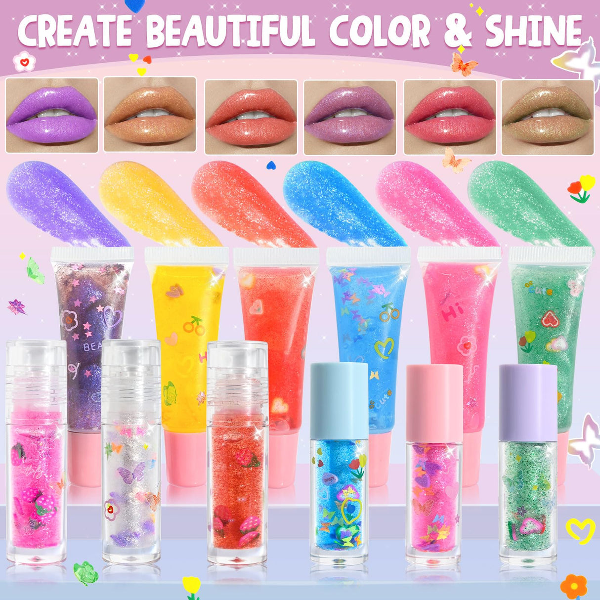 JCOOS DIY Lip Gloss Oil Make Your Own Lip Gloss Kit, Inspired Lip Oil Base with Pigment, Flavoring Oil, Glow Tubes, Kids' Christmas Gifts Jcoos