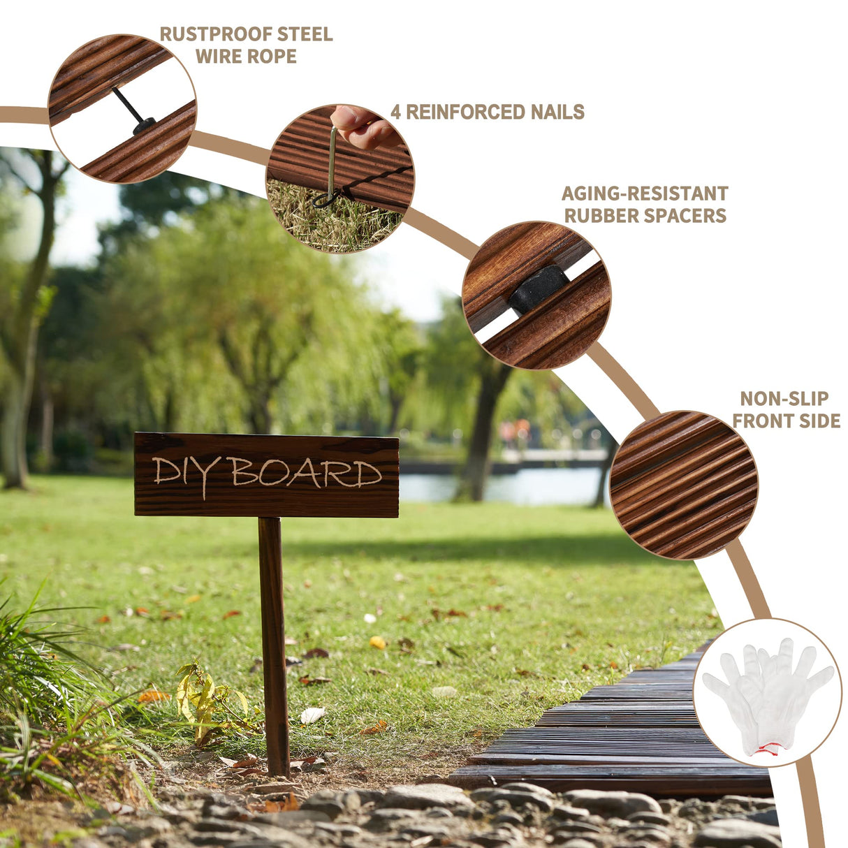 Spurgehom Wooden Garden Pathway 8FT Straight Outdoor Walkway Roll Out Cedar Garden Walkway Wood Patio Path Decor Lawn Pavers Boardwalk Beach Path for Wedding Party (Brown) Spurgehom