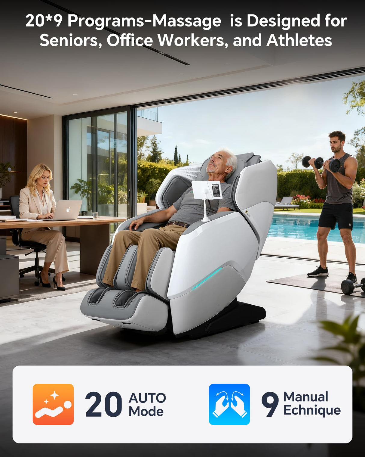 4D+3D Dual Mechanism Massage Chair Full Body Zero Gravity Massage Chair Recliner,AI Fatigue Health Detection,20 * 9+ User-Customized Massage Mode,8" HD Touchscreen&Vioce Control,Back Heating White CareTech