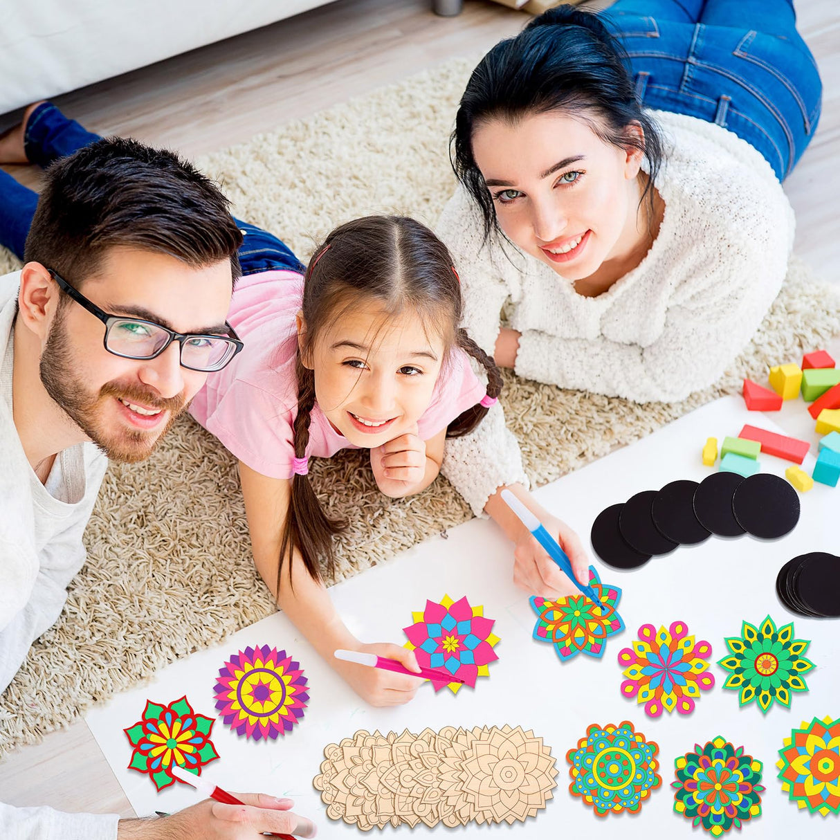 Vercraft 18 Pcs DIY Wooden Mandala Magnets Color Your Own Small Self Adhesive Magnet for DIY Craft Fridge Refrigerator Pendants(Classic Style) Vercraft