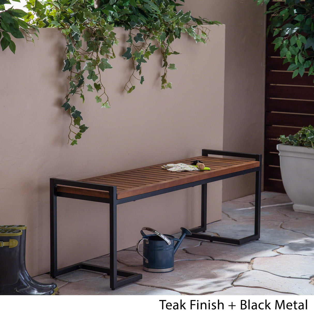 Christopher Knight Home Noel Outdoor Industrial Acacia Wood and Iron Bench, Teak Finish/Black Metal Christopher Knight Home